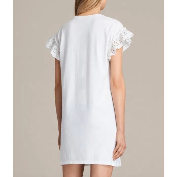AllSaints White Cotton Trixi Ruffle Sleeve T-Shirt Dress Size Medium - Picture 2 of 7